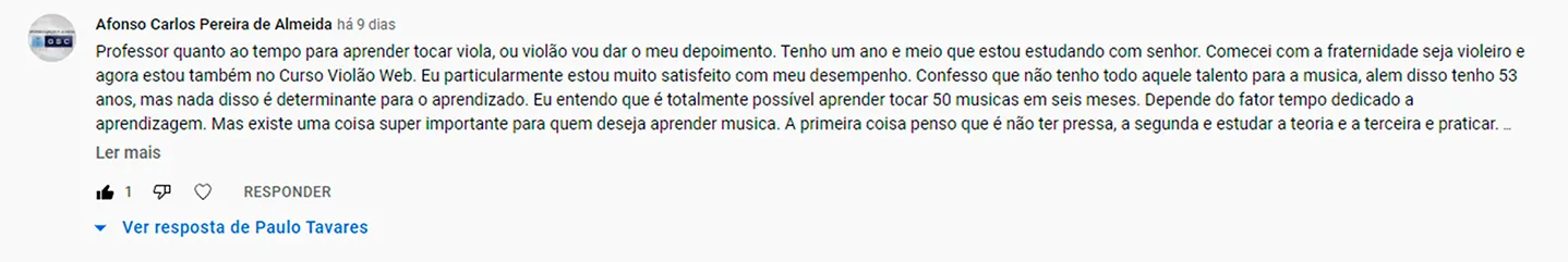 Comentário YouTube — Afonso Carlos Pereira de Almeida
