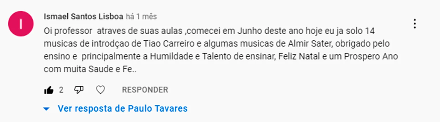 Comentário YouTube — Ismael Santos Lisboa