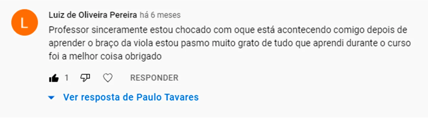 Comentário YouTube — Luiz de Oliveira Pereira